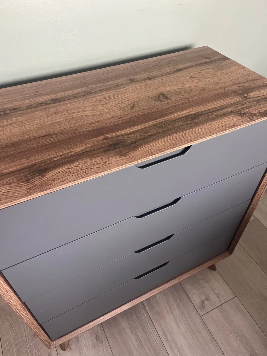 Grey and brown wood 4 drawer Chest of Drawers - Image 3