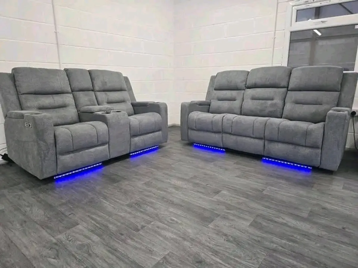 Titan 3+2 Grey Fabric Electric Recliner Sofa - Image 1