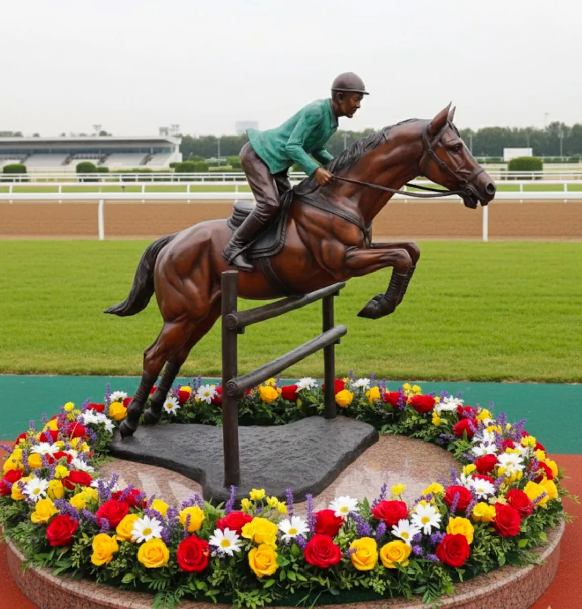 Bronze horse jumping fence - Image 1