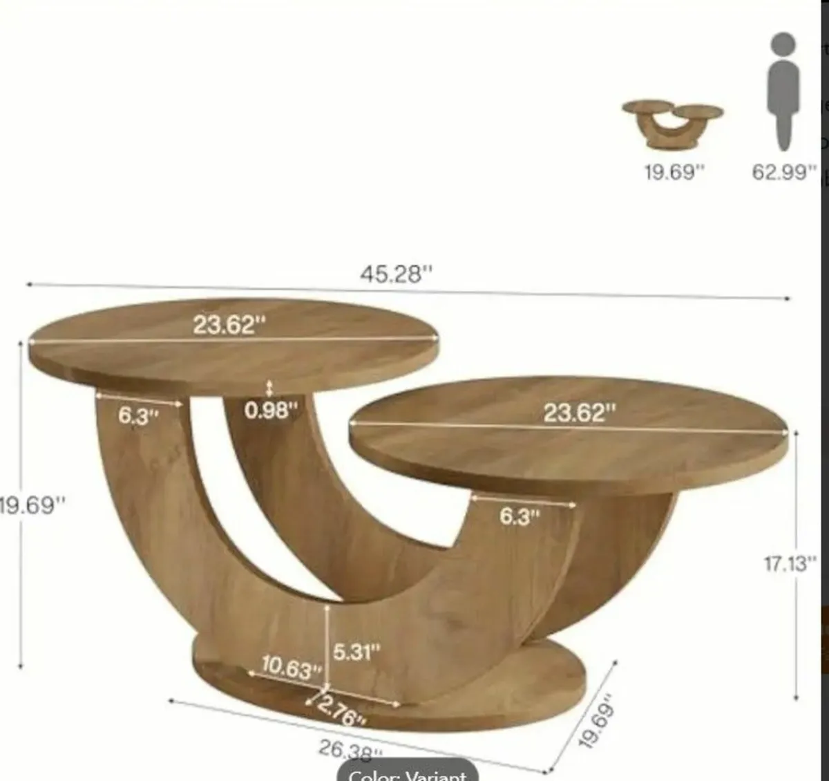 Coffee Table Oak Finish Unique Modern Double Round - Image 4