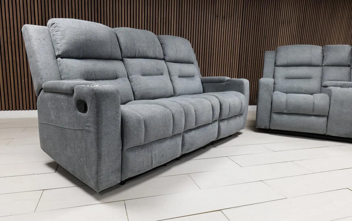 Titan 3+2 Grey Fabric Wireless Charging Recliner - Image 3