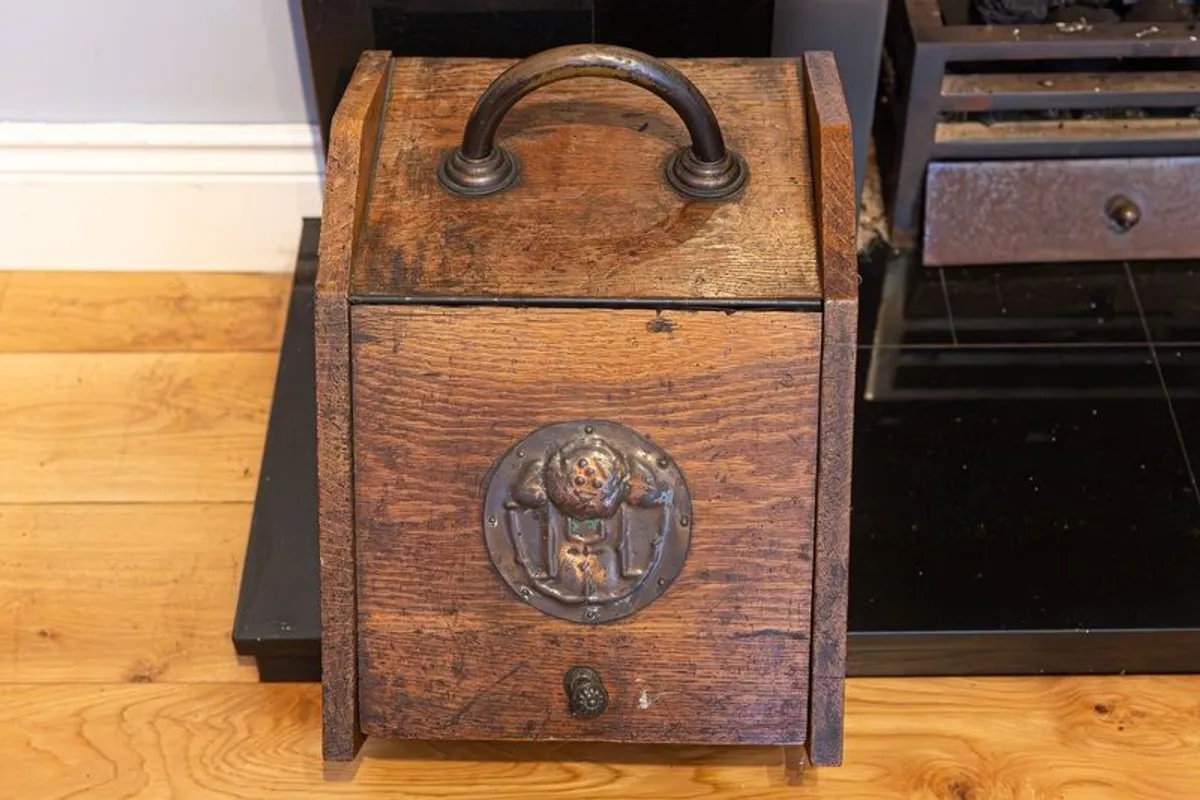 Antique Art Nouveau Style Purdonium, Antique Solid Wood Coal Scuttle - Image 1