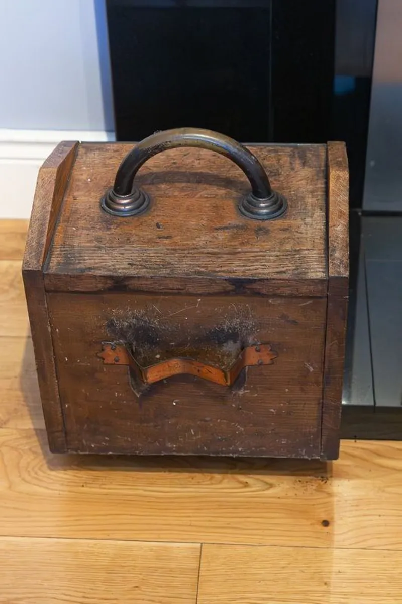 Antique Art Nouveau Style Purdonium, Antique Solid Wood Coal Scuttle - Image 4