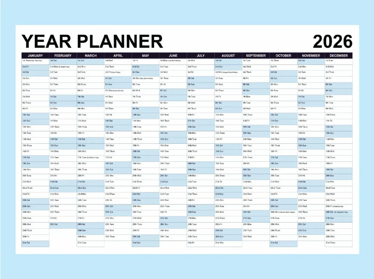 2026 Year Planner – Large Wall Planner