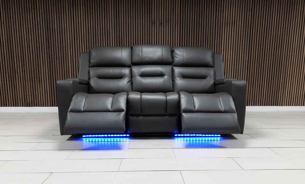 Titan 3+2 Dark Grey Electric Leather Recliner Sofa - Image 3