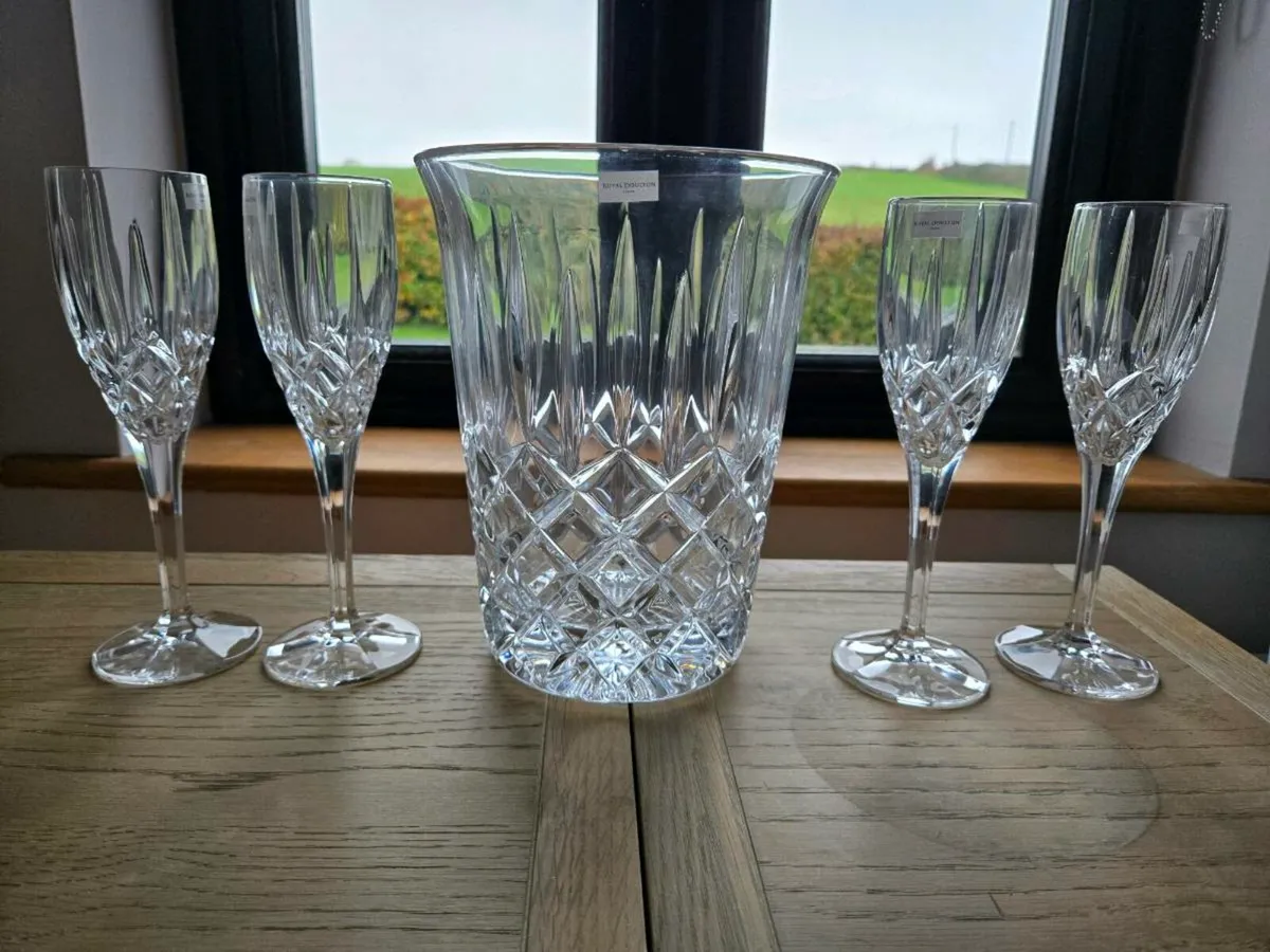 Royal Doulton Crystal Bucket and Flutes - Image 1