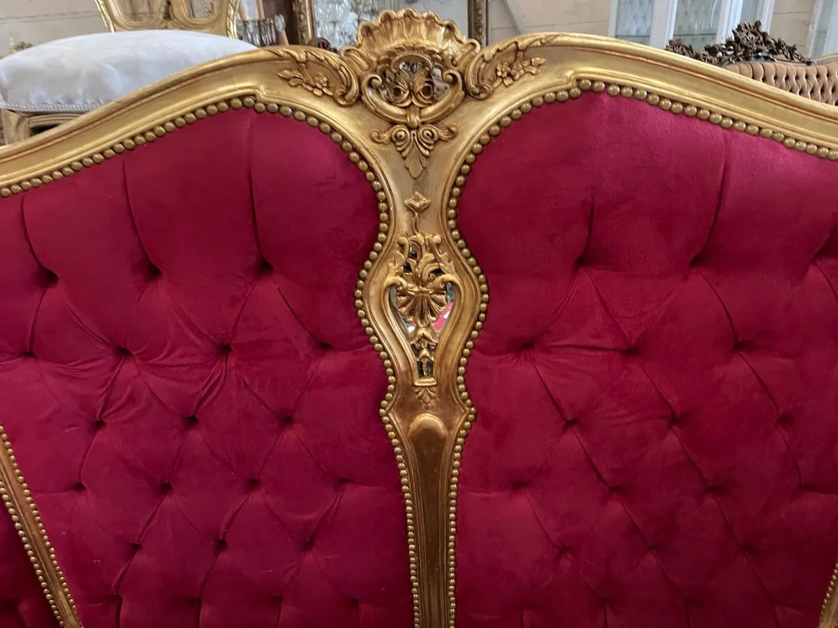 large carved wood framed antique bed - Image 2