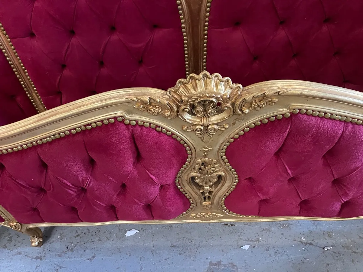 large carved wood framed antique bed - Image 3