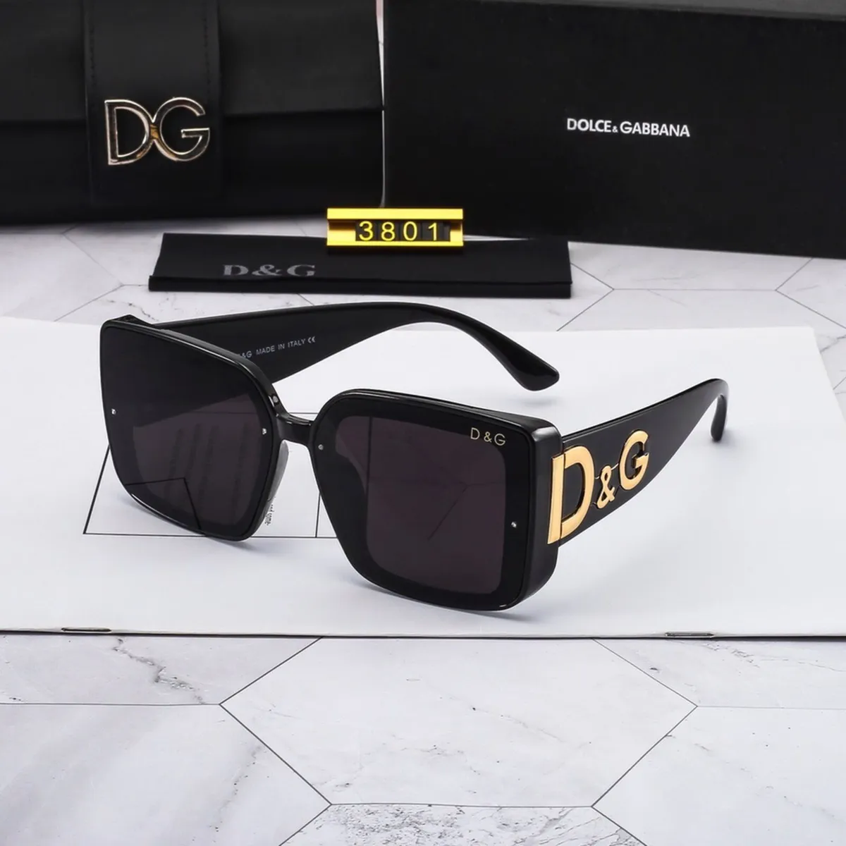 Dolce & Gabanna Black Sunglasses with Gold Logo - Image 3
