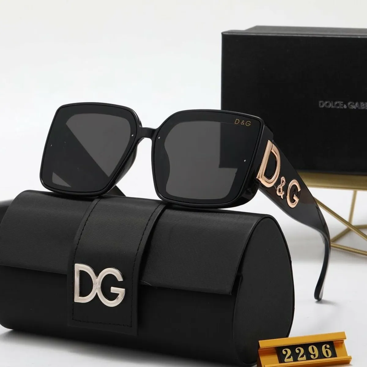 Dolce & Gabanna Black Sunglasses with Gold Logo - Image 4