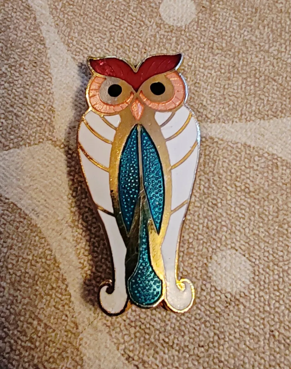 Cloisonne owl brooch - Image 1
