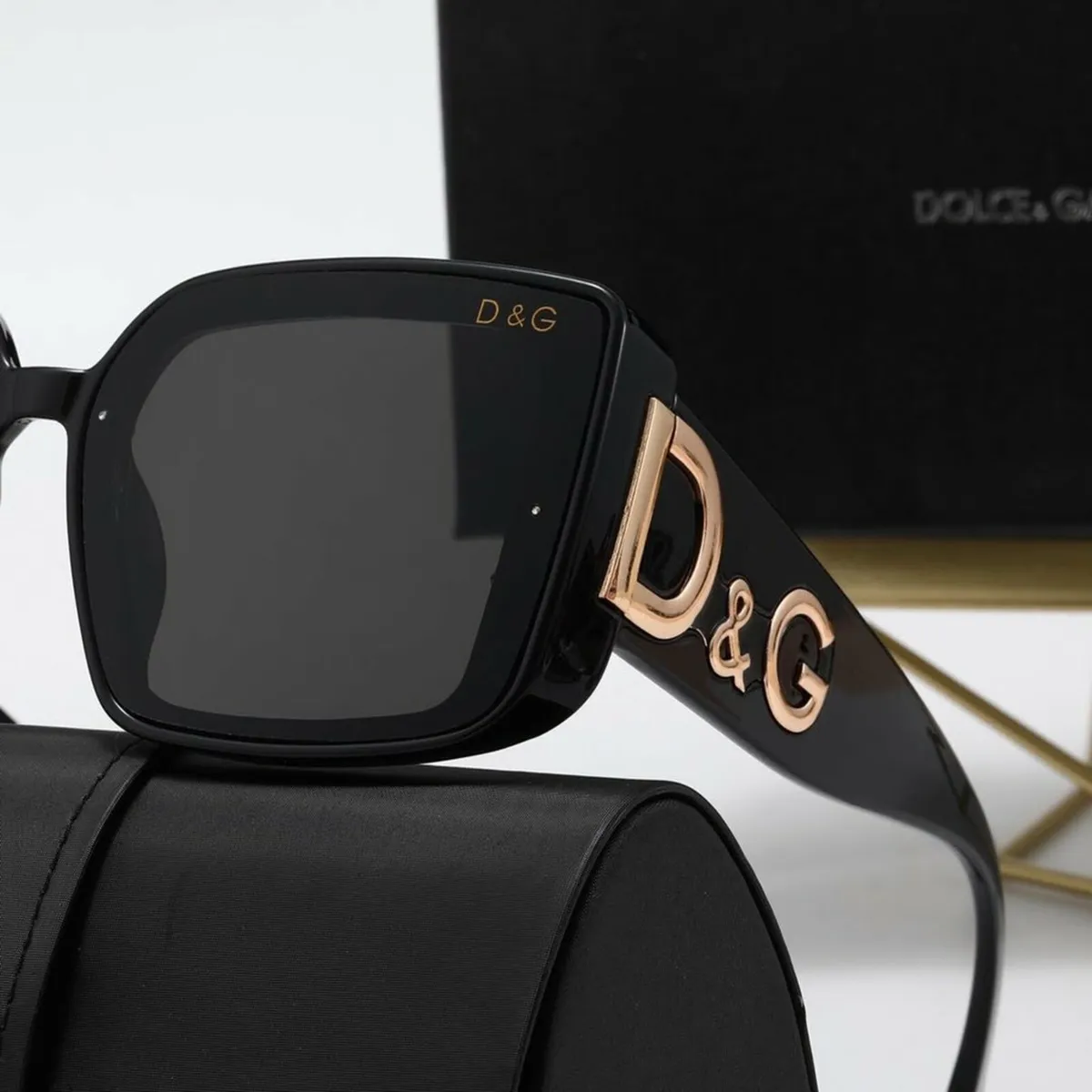 Dolce & Gabanna Black Sunglasses with Gold Logo - Image 2
