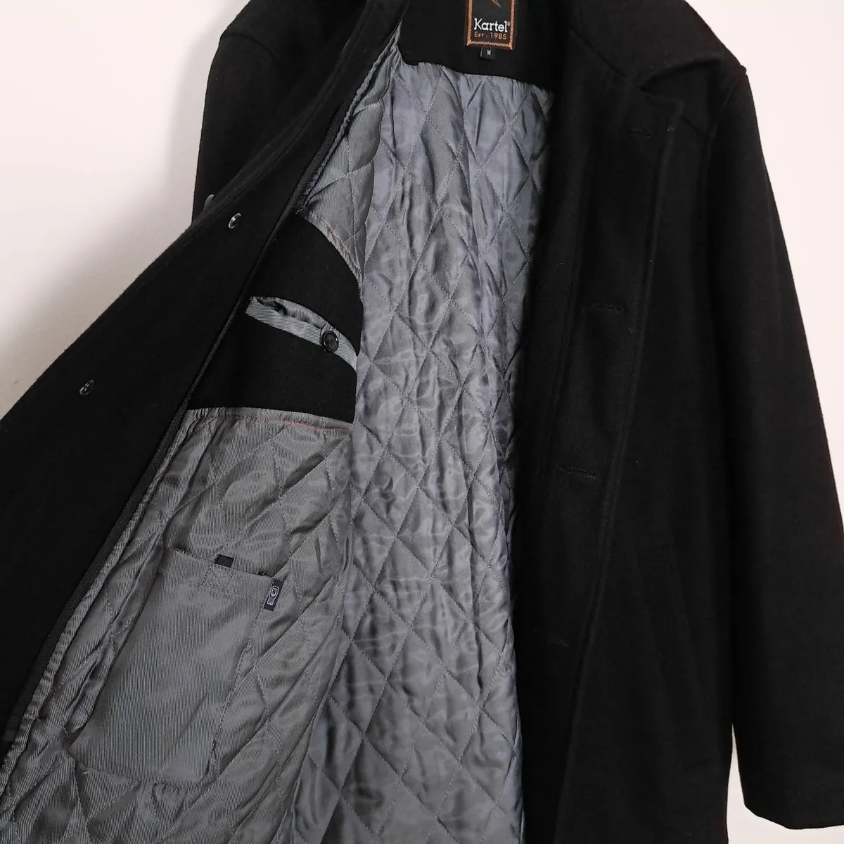 Kartel Black Pea Coat Jacket Wool Mens Size M - Image 4