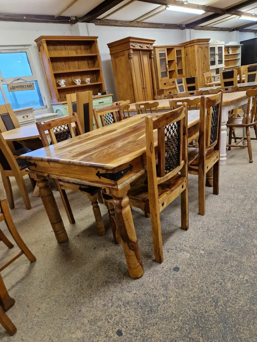 Indian rosewood rustic style table, 4 chairs - Image 1