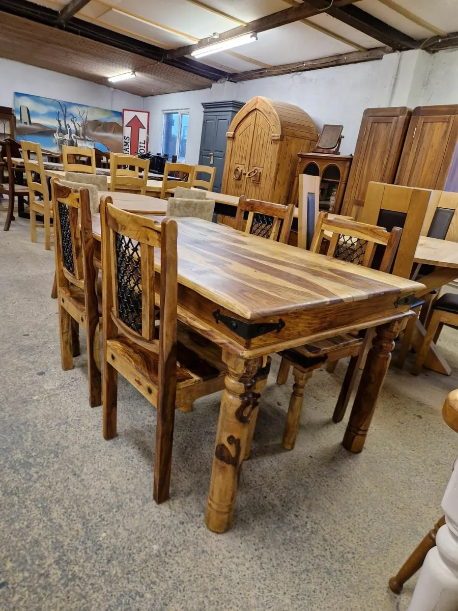 Indian rosewood rustic style table, 4 chairs - Image 2
