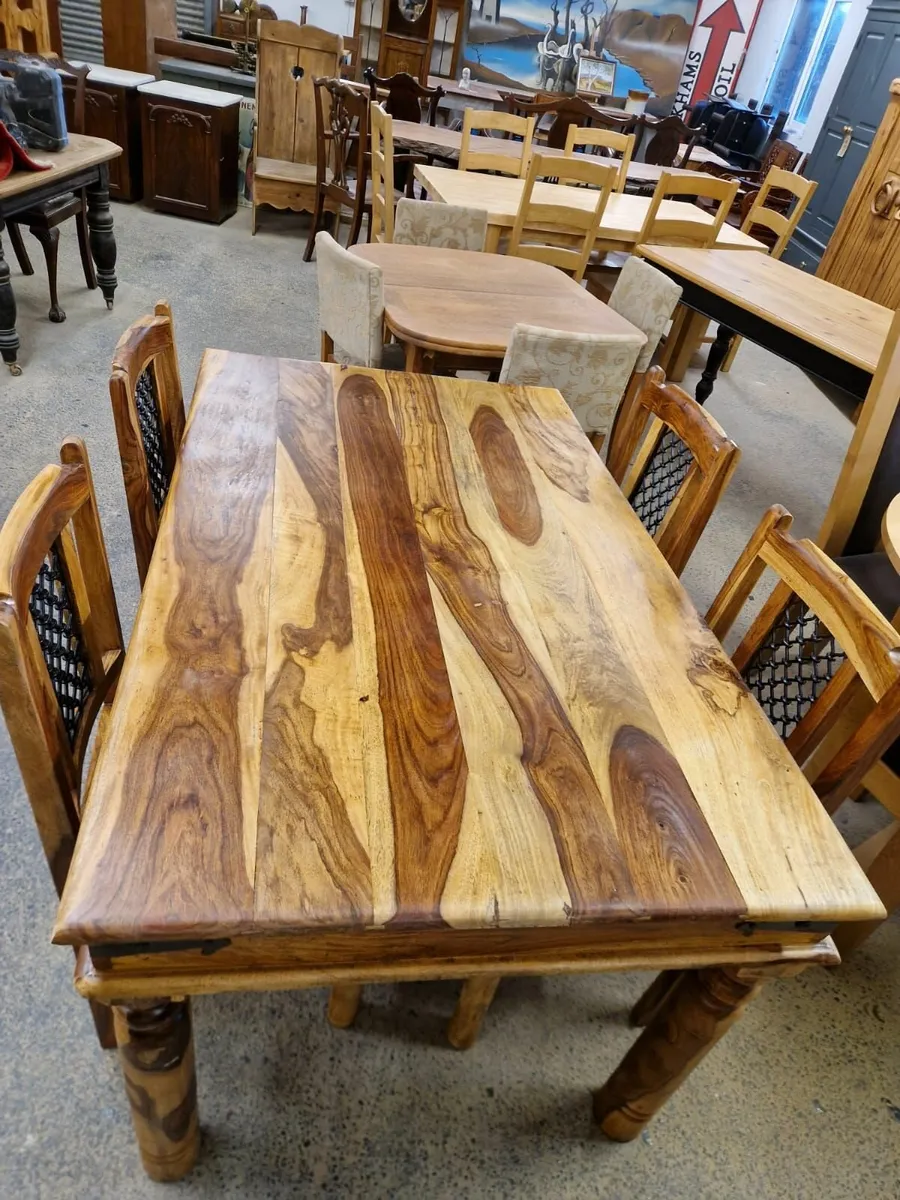 Indian rosewood rustic style table, 4 chairs - Image 3