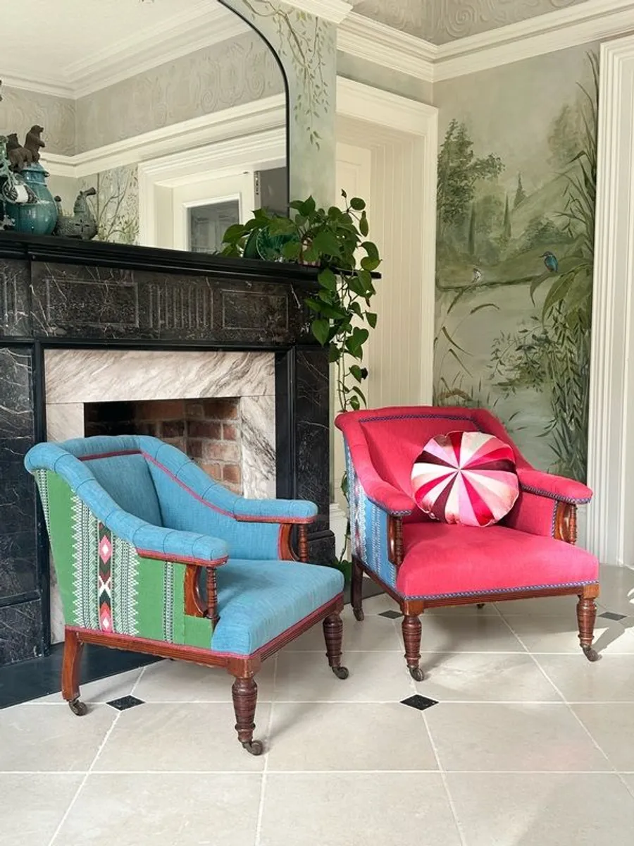 Pair of Antique Armchairs, Restored & Reupholstered - Image 1
