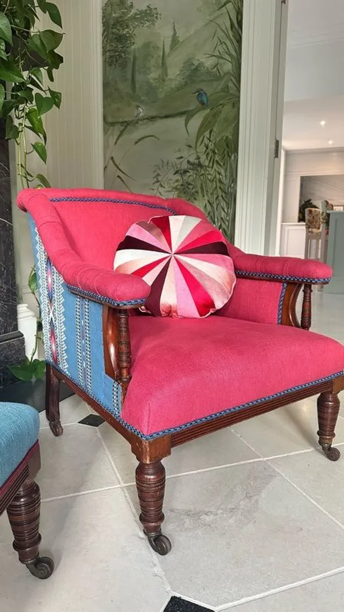 Pair of Antique Armchairs, Restored & Reupholstered - Image 2