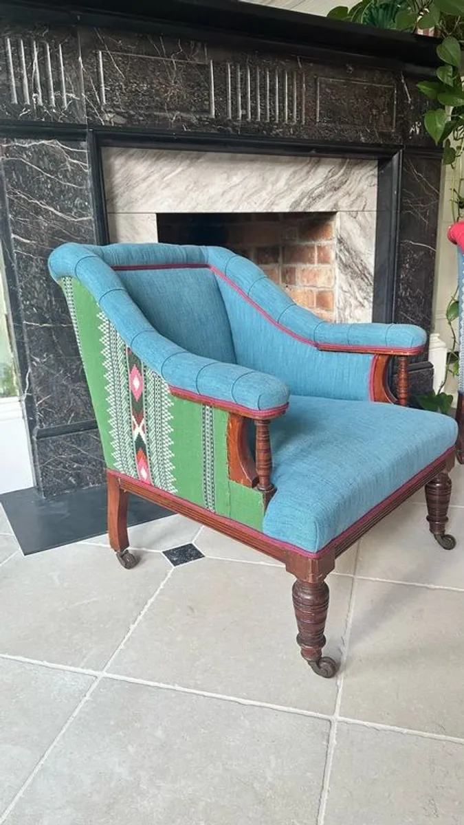 Pair of Antique Armchairs, Restored & Reupholstered - Image 3