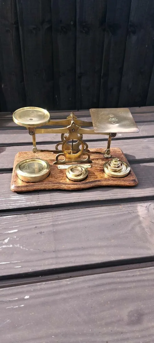 Old brass  post weighing schales - Image 1