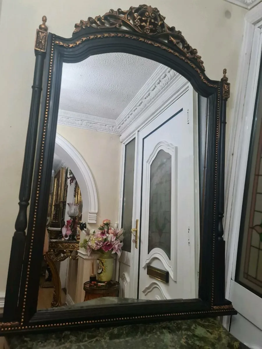 Large ebonised hand carved mirror - Image 1