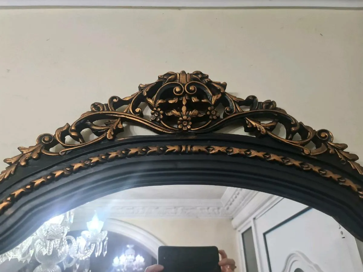 Large ebonised hand carved mirror - Image 2