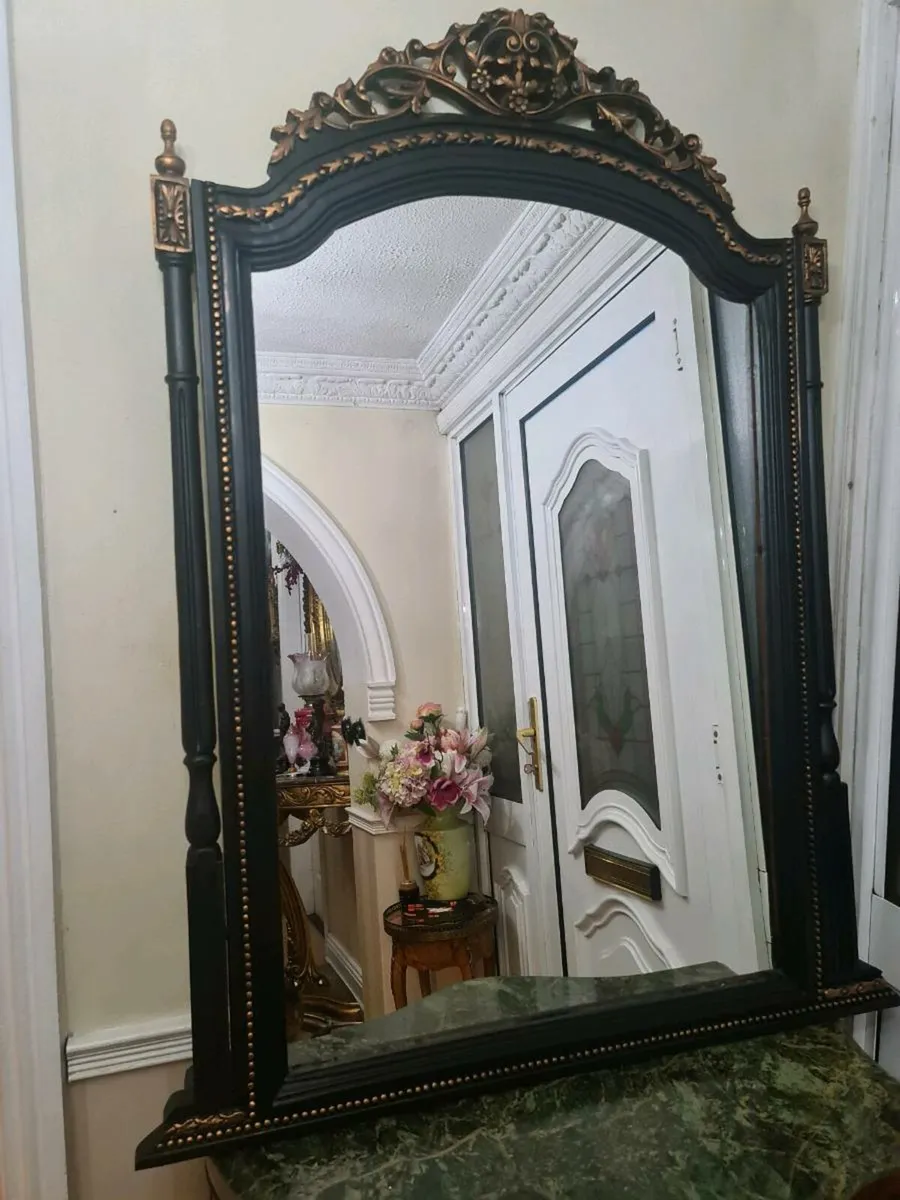 Large ebonised hand carved mirror - Image 4