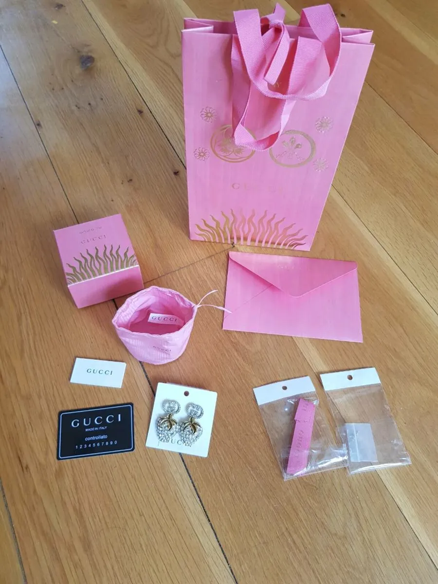 Gucci Double GG Logo & Strawberry Crystal Earrings - Image 2