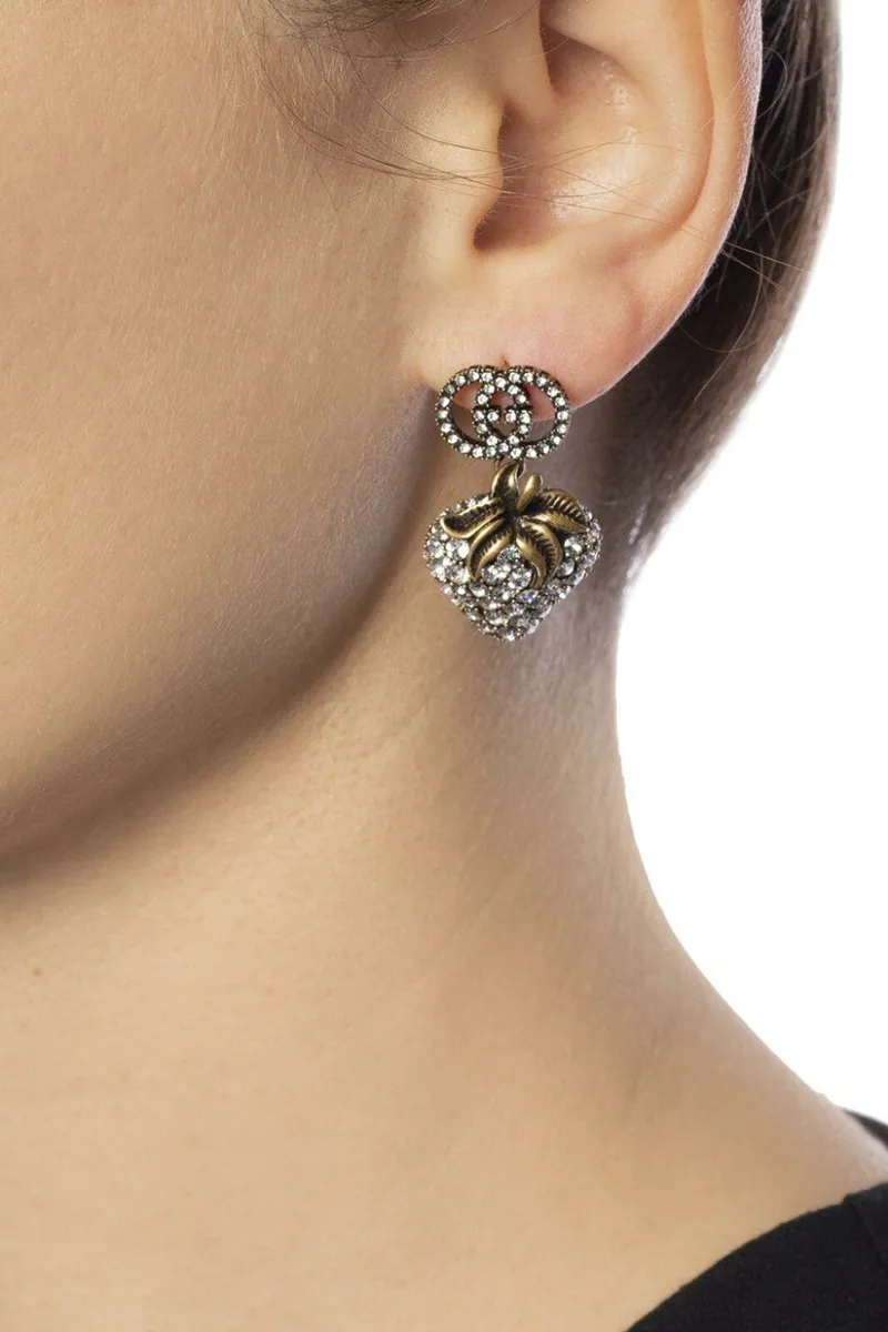 Gucci Double GG Logo & Strawberry Crystal Earrings - Image 4