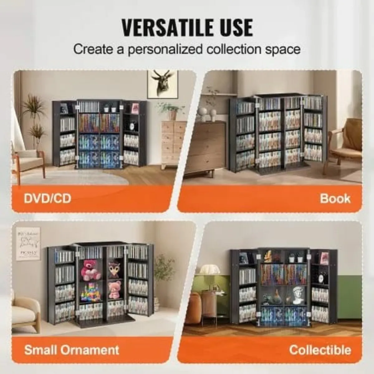 Media Storage Cabinet, DVD Cabinet with Doors and - Image 4