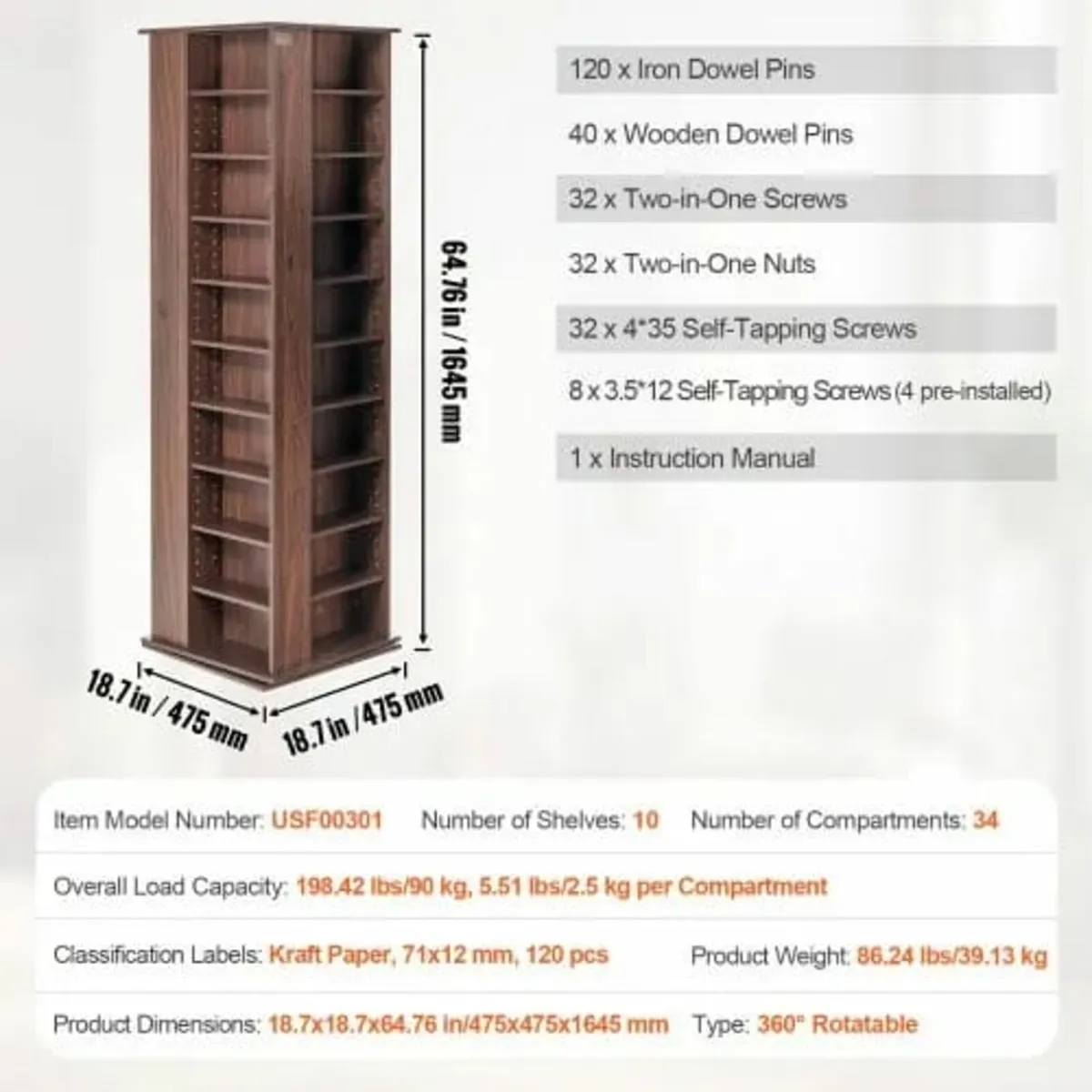 Media Storage Cabinet, Rotating Media Tower, Holds - Image 3