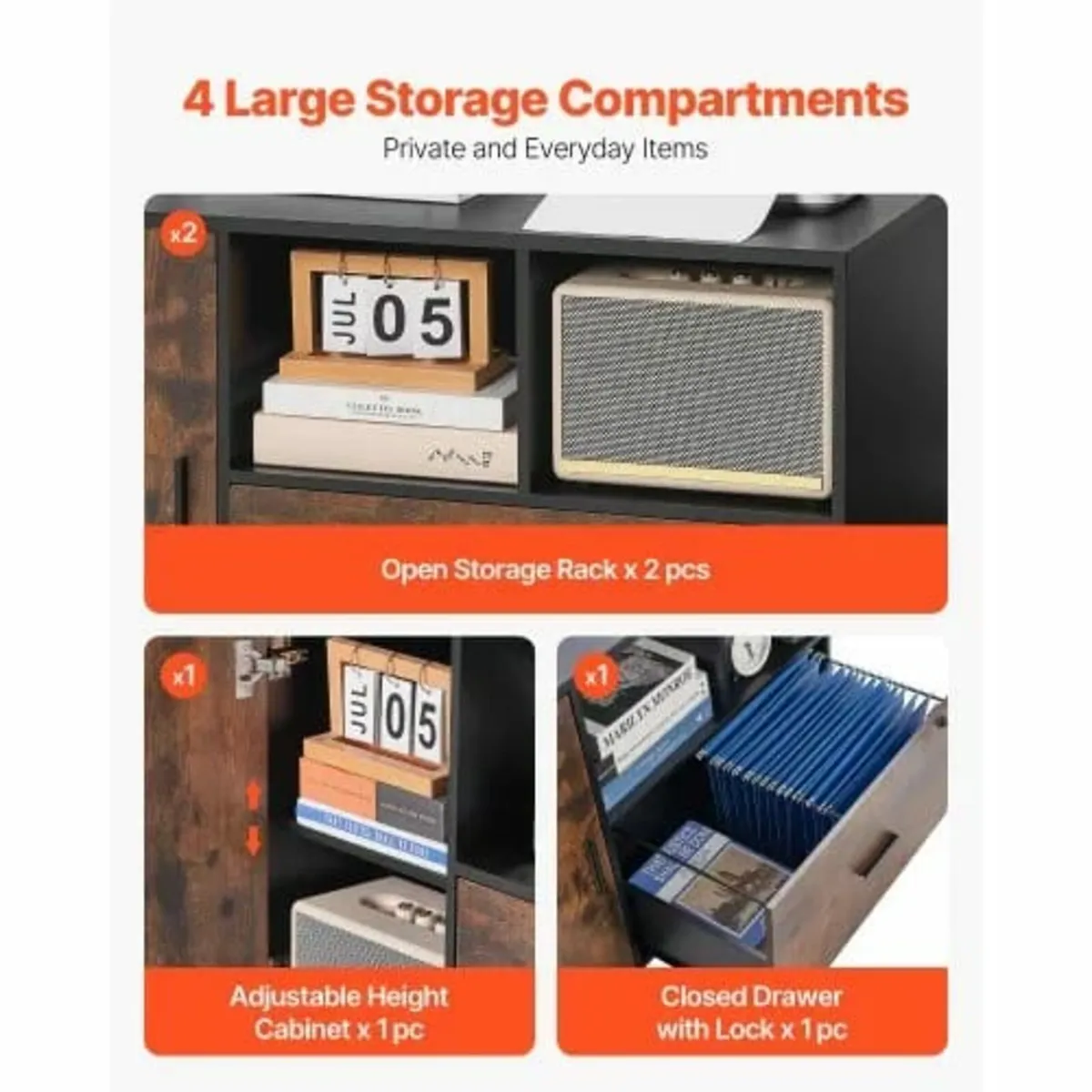 Wood File Cabinet, Mobile Filing Cabinet with Open - Image 4