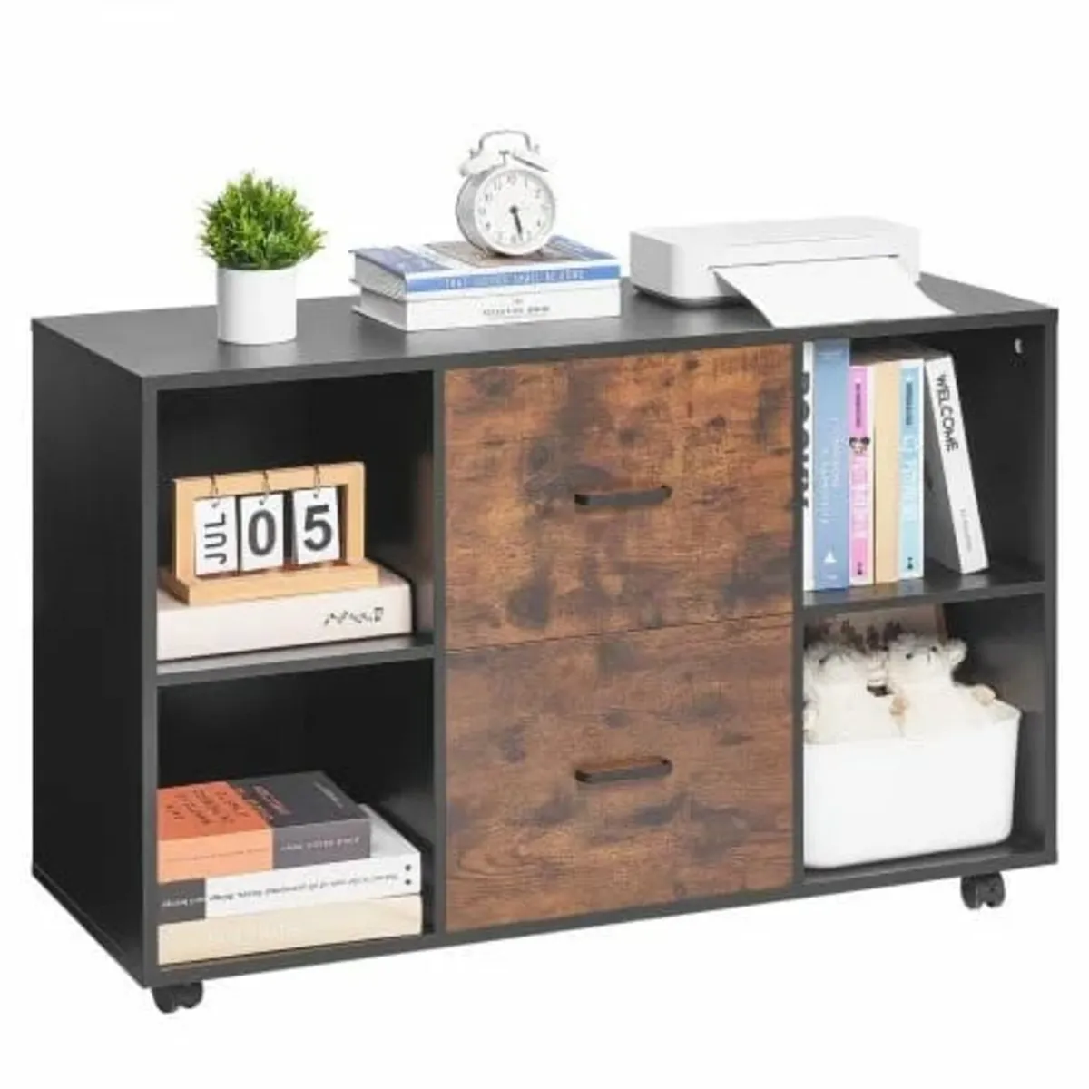 2 Drawer Wooden File Cabinet, Mobile Filing Cabine - Image 1