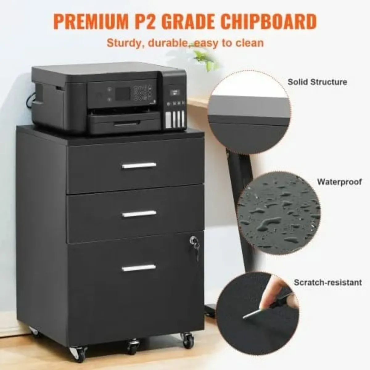 File Cabinet, 3-Drawer Wood Filing Cabinet, Lockin - Image 2