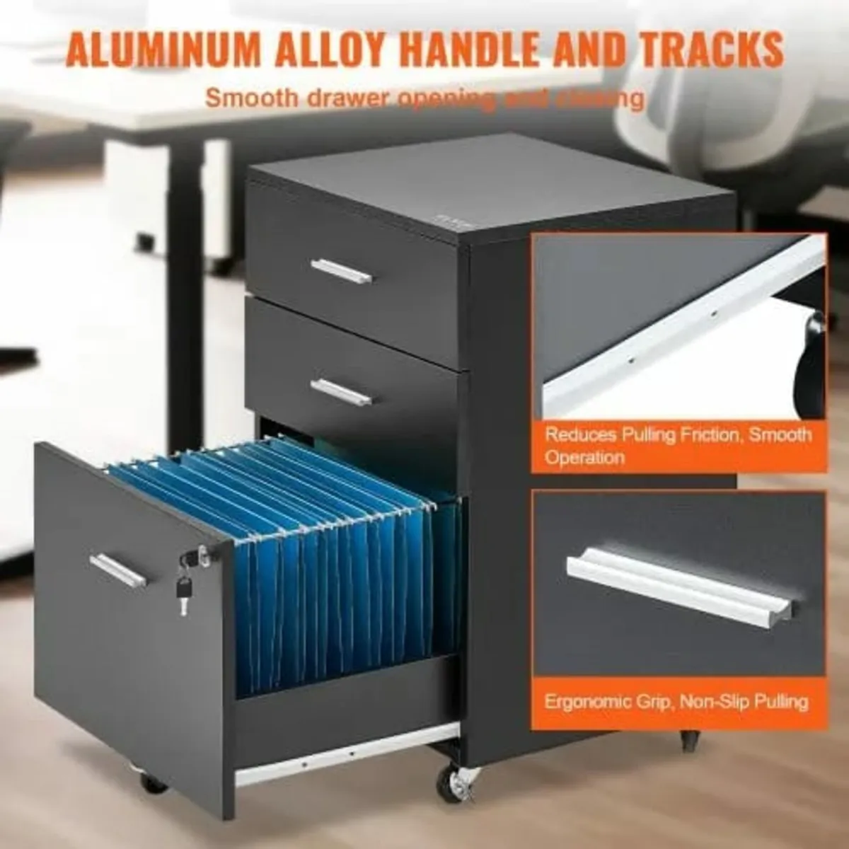 File Cabinet, 3-Drawer Wood Filing Cabinet, Lockin - Image 3