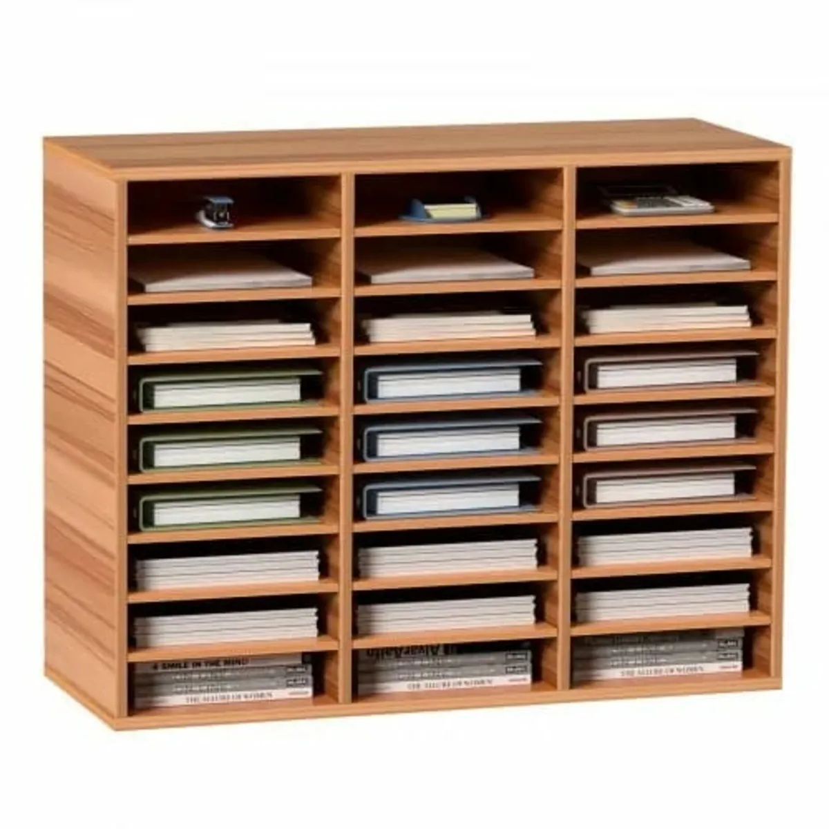 27 Compartments Wood Literature Organizer, Adjusta