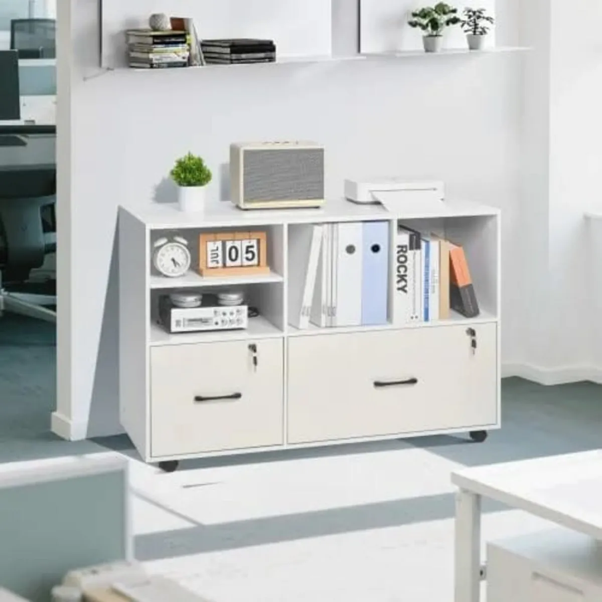 2 Drawer Wooden File Cabinet, Mobile Filing Cabine - Image 2