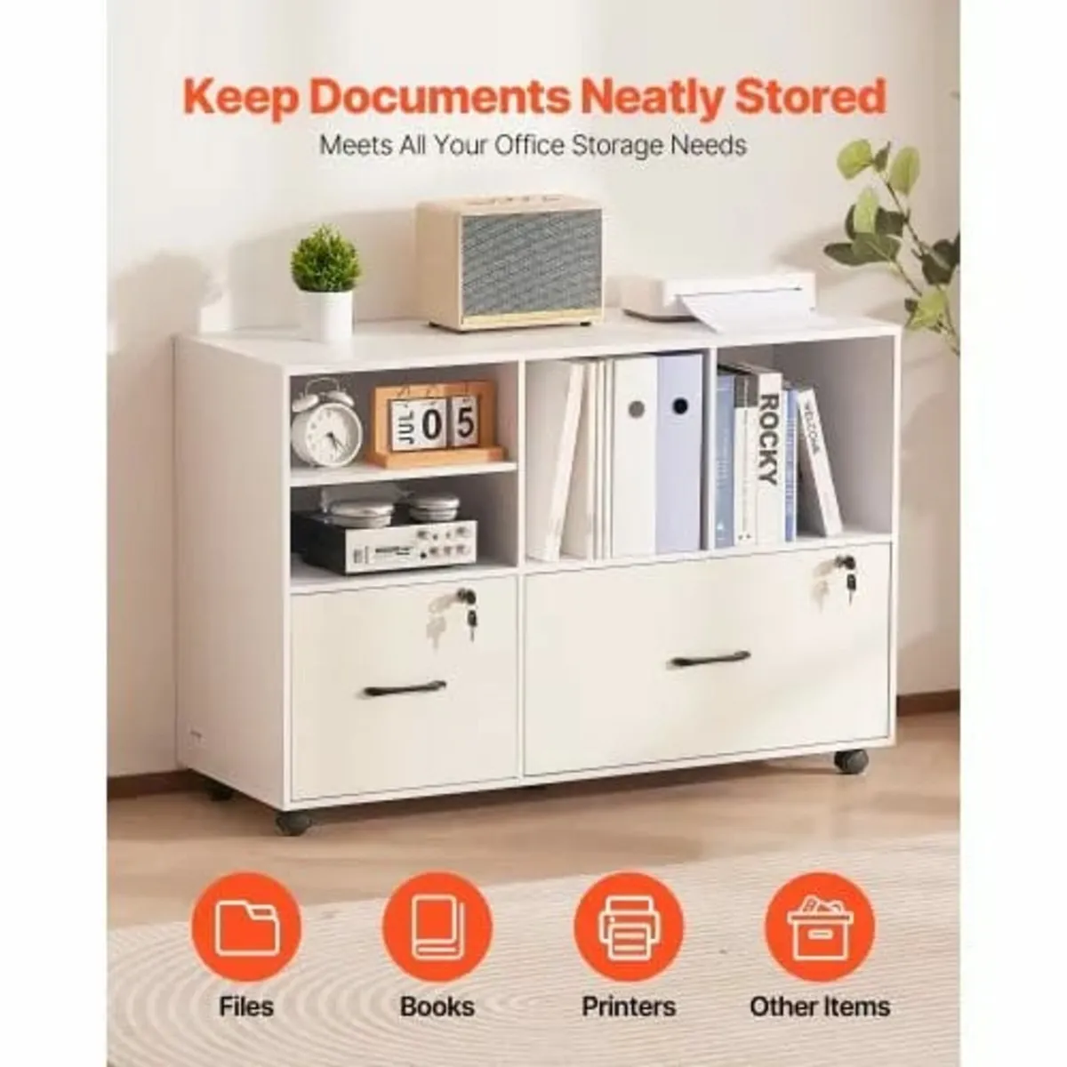 2 Drawer Wooden File Cabinet, Mobile Filing Cabine - Image 4