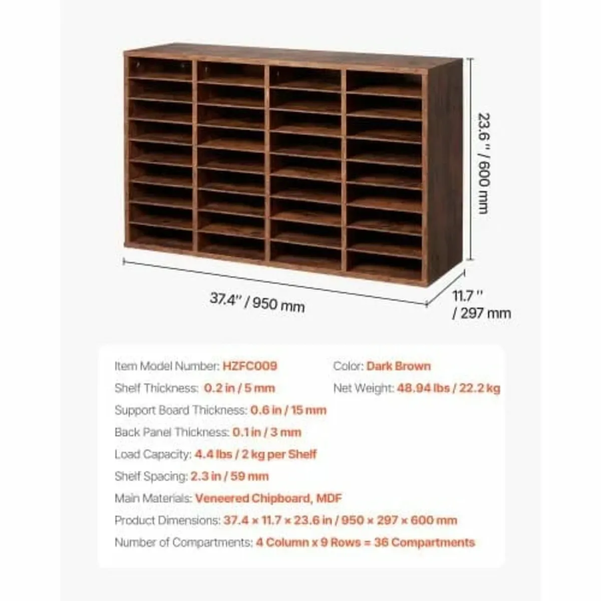 Literature Organizer, 36 Compartments Office Mailb - Image 3