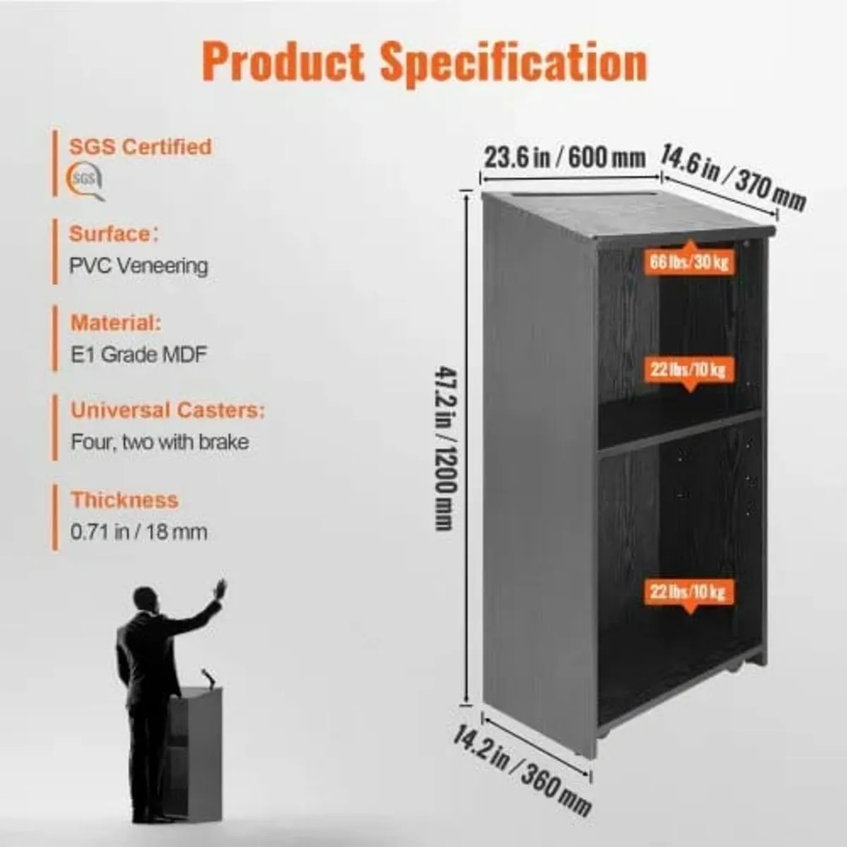 Podium Stand, 119 cm Hostess Stand with 4 Rolling - Image 3
