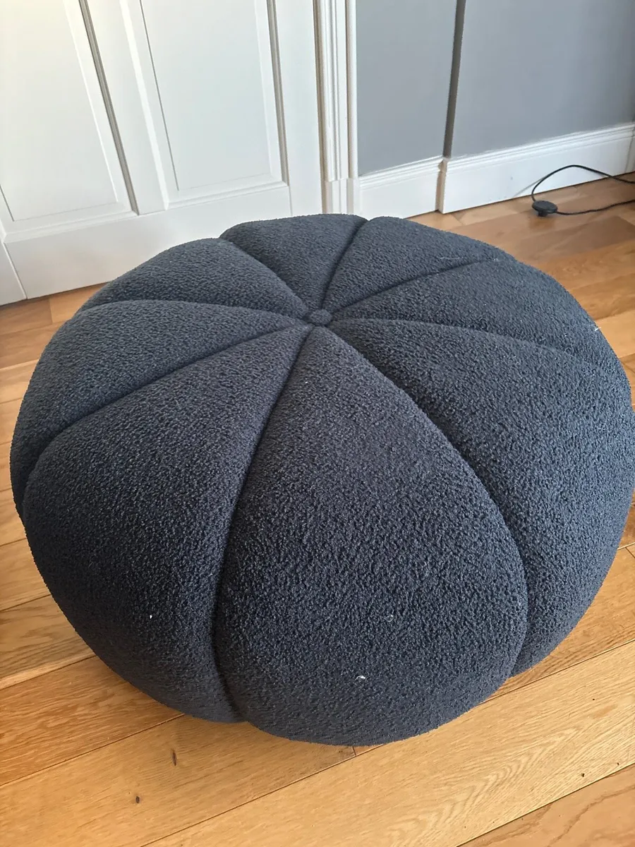 Footstool round navy teddy fabric - Image 1