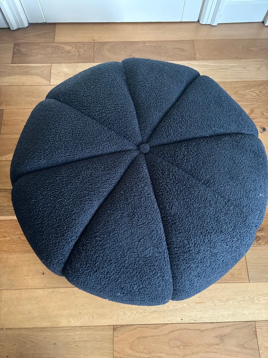 Footstool round navy teddy fabric - Image 2