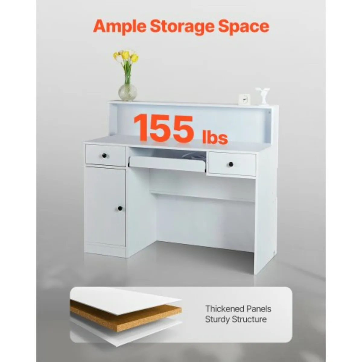 Reception Desk, 47.24 x 18.7 x 39.37 in Rectangula - Image 2