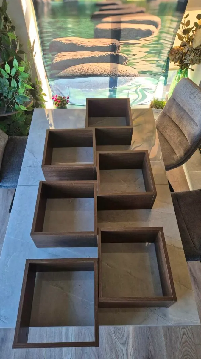 Stylish Wall Cube Shelves – 6 pcs (Brown Oak) - Image 3