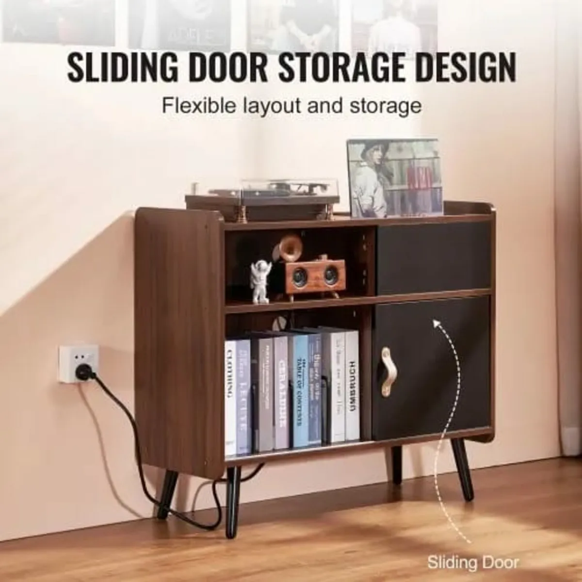 Record Player Stand with Power Outlet, Turntable S - Image 2