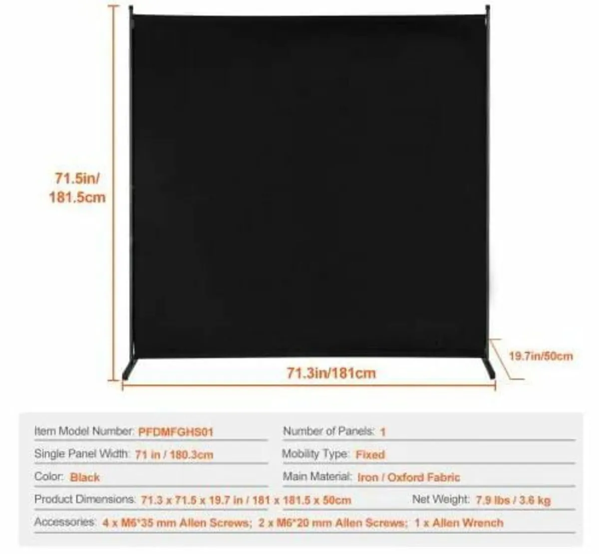 Room Divider, Single Panel Room Divider, 6FT Priva - Image 4