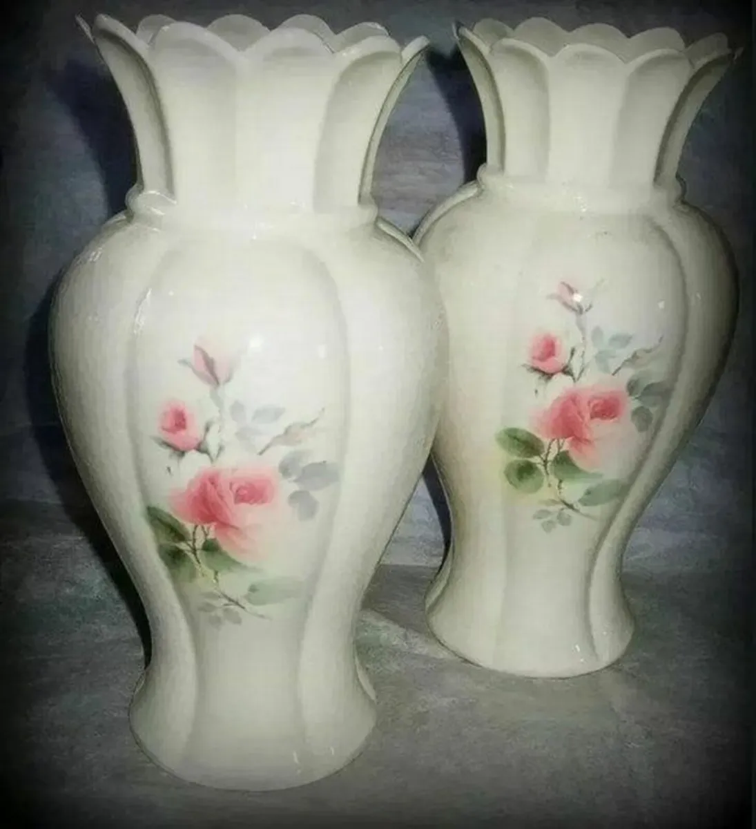 Pair Of Vintage Donegal Parian Irish Rose Vases - Image 2