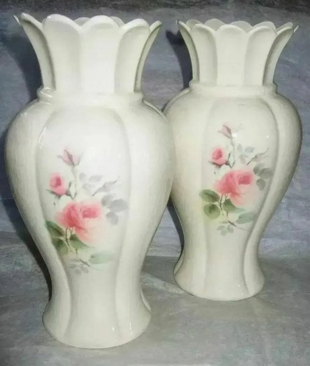 Pair Of Vintage Donegal Parian Irish Rose Vases - Image 3