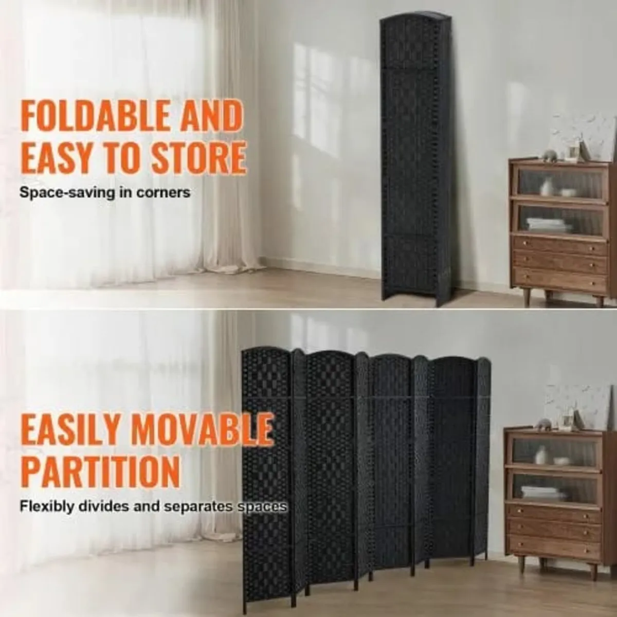 6 Panel Room Divider, Hand-Woven Folding Privacy S - Image 4