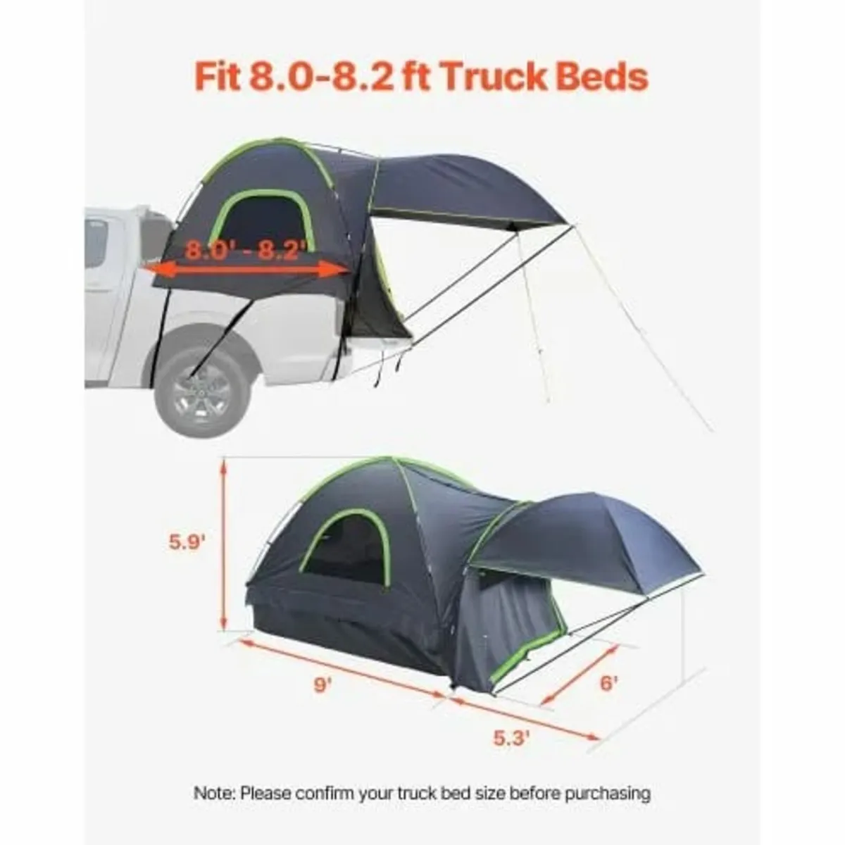 Pickup Truck Tent, Fits 8.0-8.2 ft Truck Tents for - Image 3